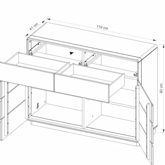 commode chêne clair 2 tiroirs 2 portes collection VOLA