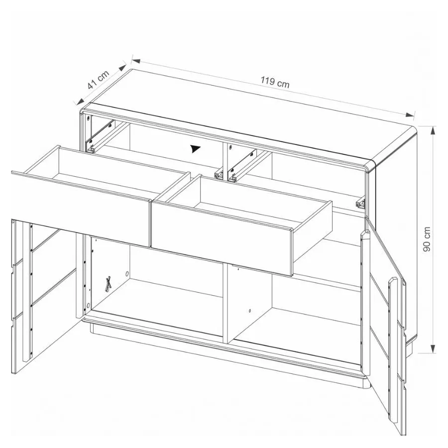 commode chêne clair 2 tiroirs 2 portes collection VOLA