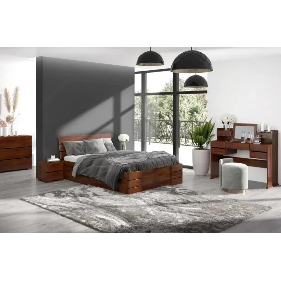 Lit avec tiroirs de rangement en bois chambre adulte collection INDIGO