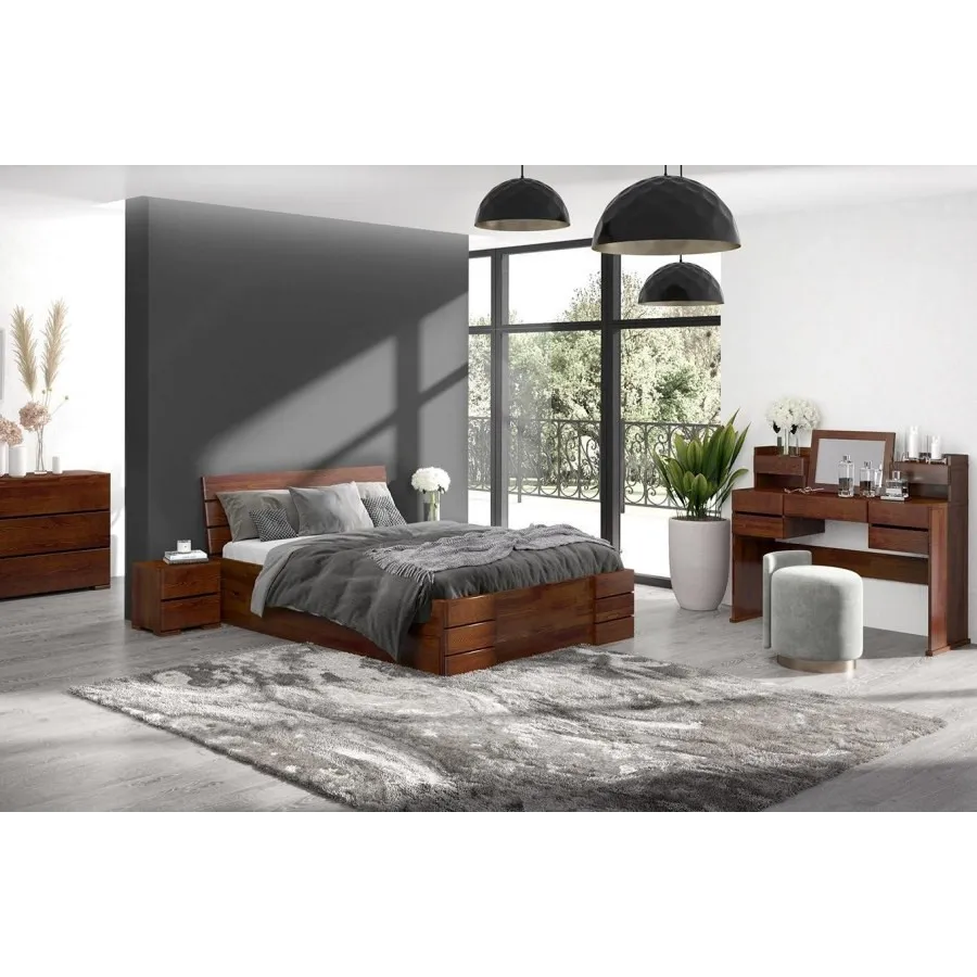 Lit avec tiroirs de rangement en bois chambre adulte collection INDIGO