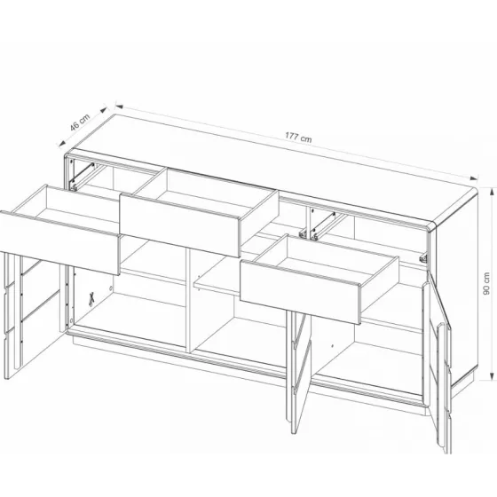 Commode en chêne fonctionnelle 3 tiroirs 3 portes collection VOLA