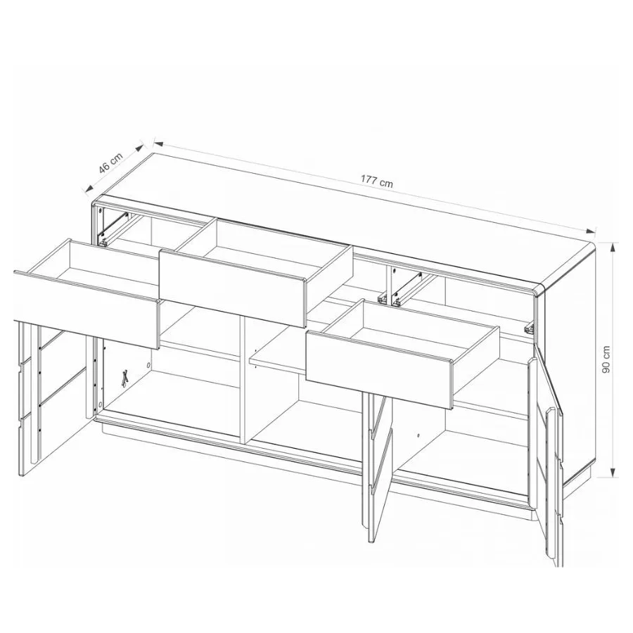 Commode en chêne fonctionnelle 3 tiroirs 3 portes collection VOLA