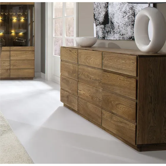Commode bois chambre chêne naturel brossé 3 tiroirs 3 portes VOLA