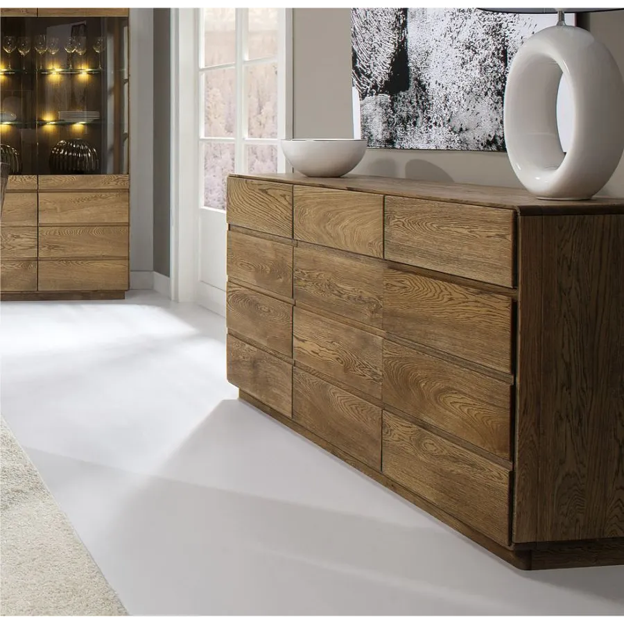 Commode bois chambre chêne naturel brossé 3 tiroirs 3 portes VOLA