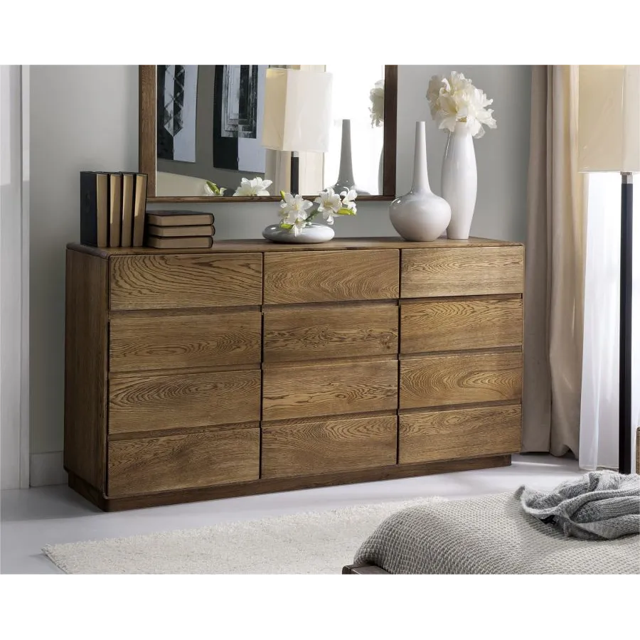 Commode bois chambre chêne naturel brossé 3 tiroirs 3 portes VOLA