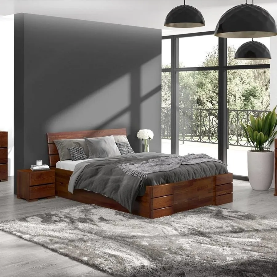 Lit avec rangement en bois massif chambre adulte collection INDIGO