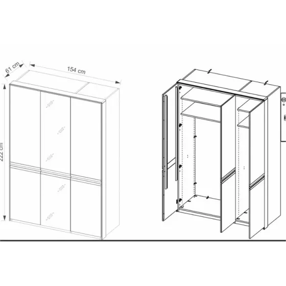 armoire 3 portes bois massif 154 cm collection VOLA