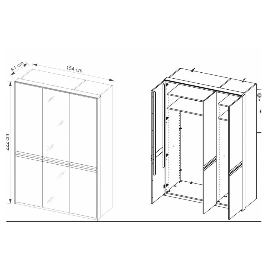 armoire 3 portes bois massif 154 cm collection VOLA