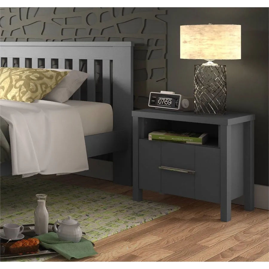Table de nuit en pin massif finition anthracite collection NORWAY
