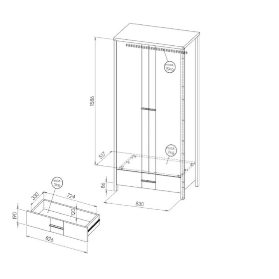Armoire en bois pin massif 2 portes collection NORWAY