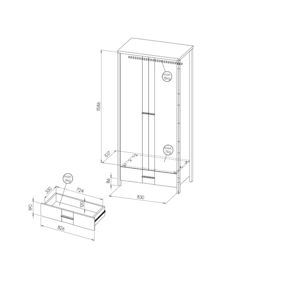 Armoire en bois pin massif 2 portes collection NORWAY