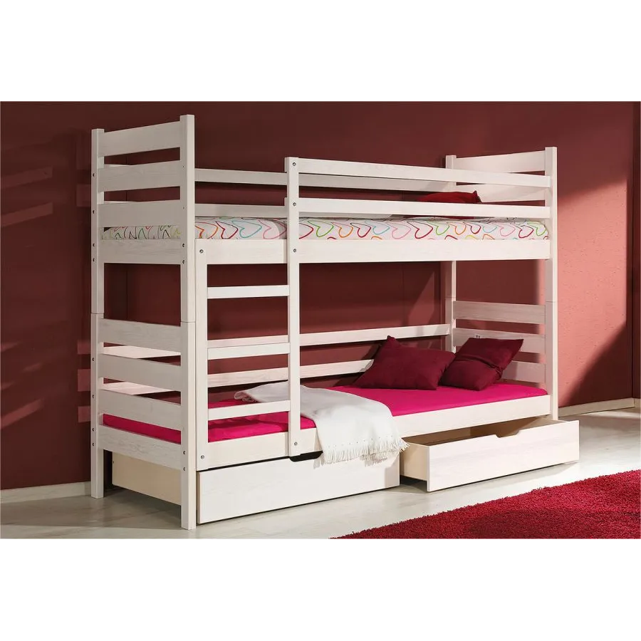 Lit superposé en bois avec deux tiroirs collection TOMI