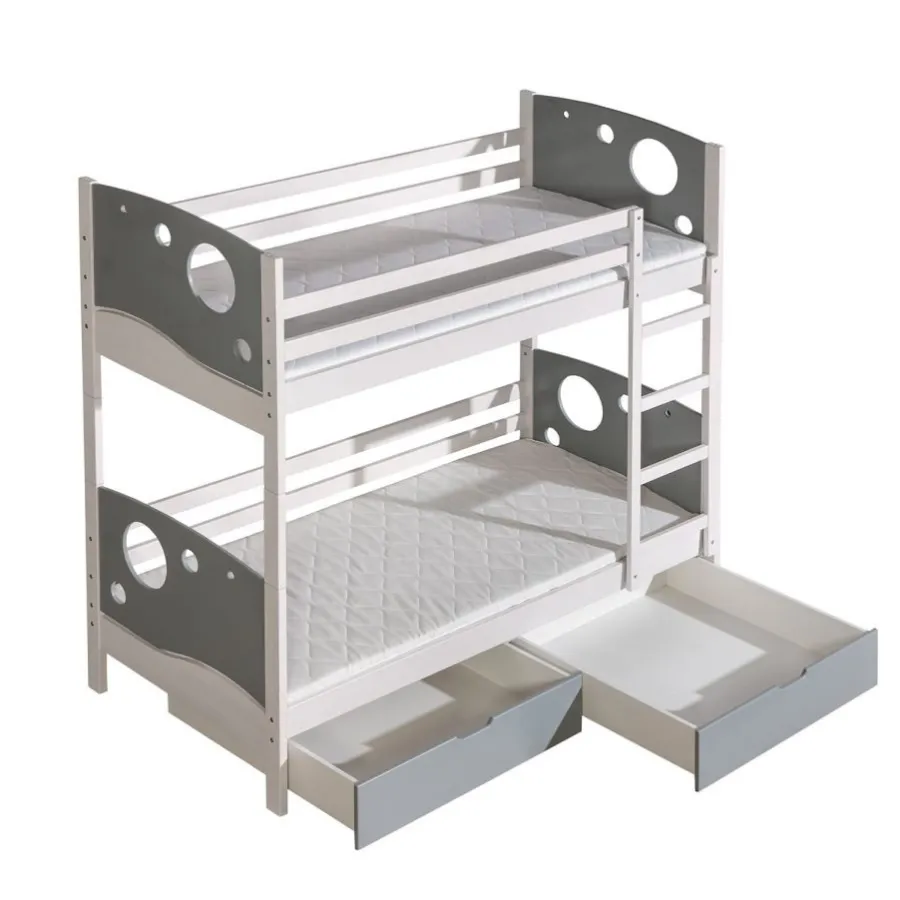 Lit superposé en bois 2 tiroirs de rangement collection OLIVER