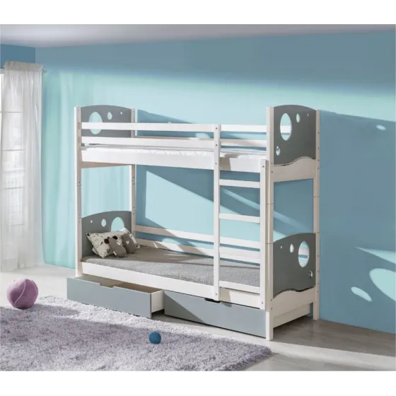 Lit superposé en bois blanc et anthracite collection OLIVER