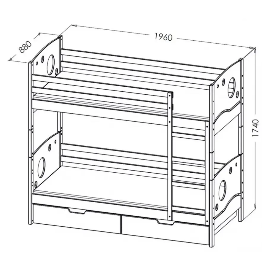 Lit superposé en bois 2 couchages collection OLIVER