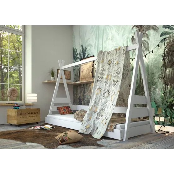 Lit cabane en bois blanc chambre enfant collection MOBI