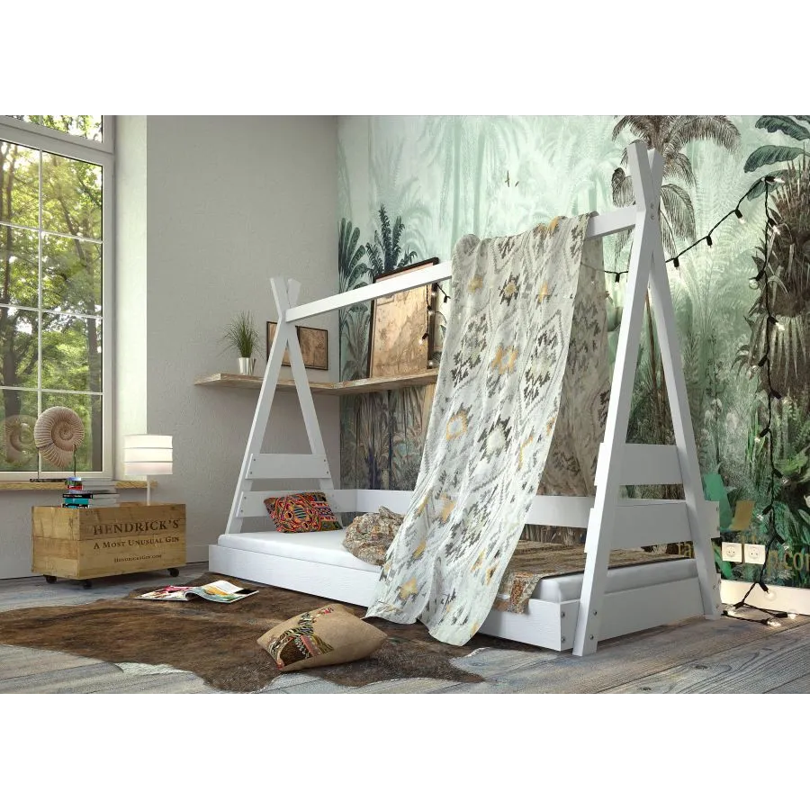 Lit cabane en bois blanc chambre enfant collection MOBI