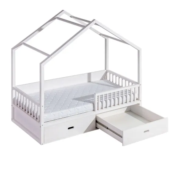Lit cabane 90x200 blanc avec tiroirs collection SPOT