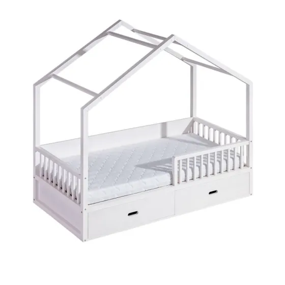 Lit cabane 90x200 en bois blanc collection SPOT