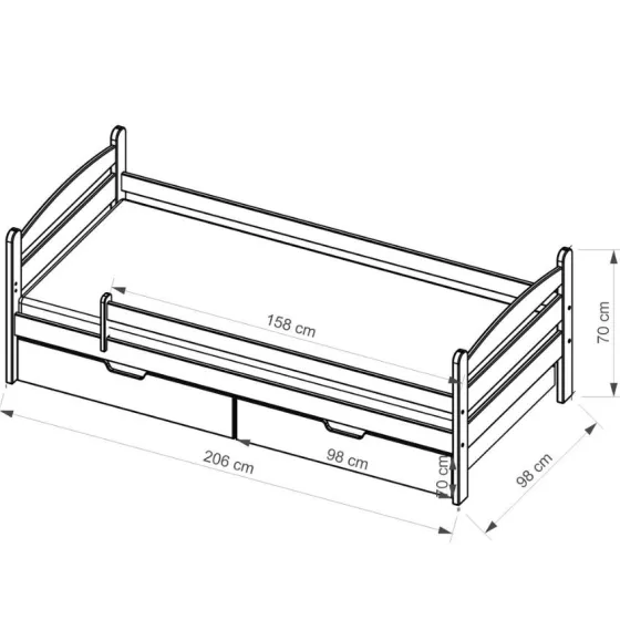 Lit enfant en bois 90x200 avec tiroirs de rangement MAURY