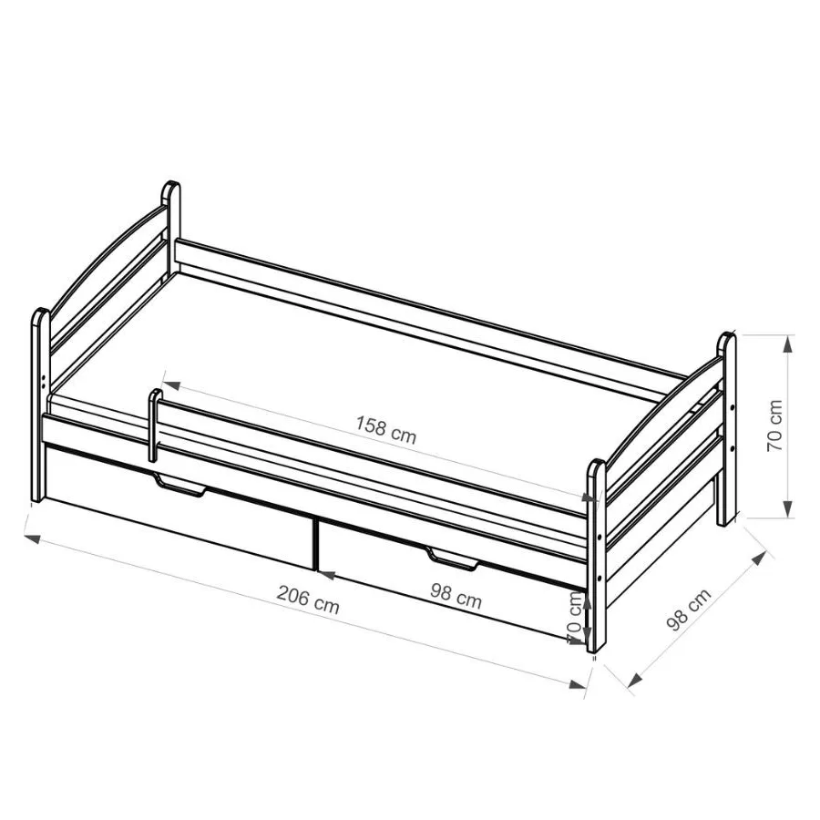 Lit enfant en bois 90x200 avec tiroirs de rangement MAURY