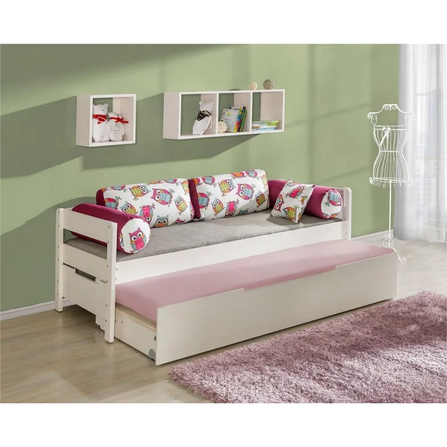 Lit gigogne avec tiroirs de rangement finition blanc TED