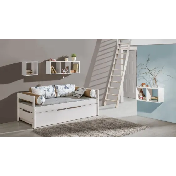 Lit enfant bois massif et tiroir 90x200 finition blanc TED