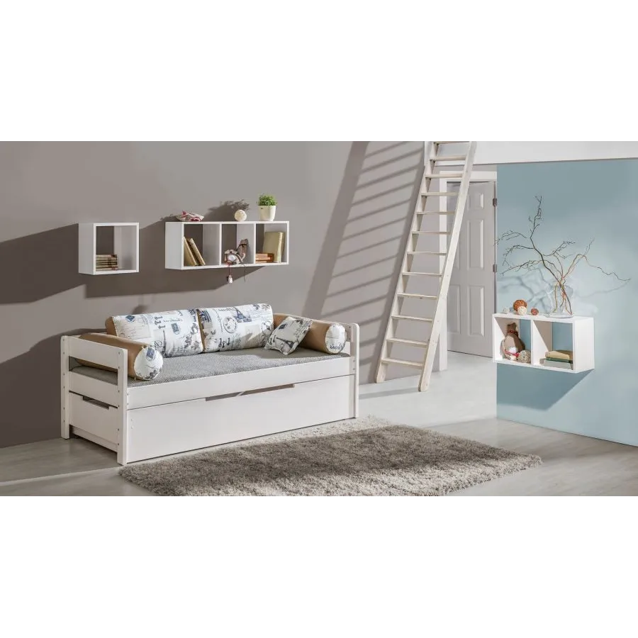Lit enfant bois massif et tiroir 90x200 finition blanc TED
