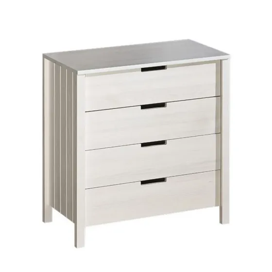 Commode blanche et bois 4 tiroirs chambre enfant TOM