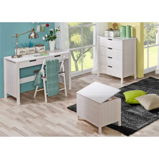 Commode blanche et bois 4 tiroirs chambre enfant TOM