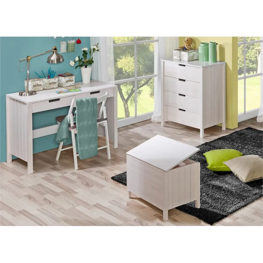 Commode blanche et bois 4 tiroirs chambre enfant TOM