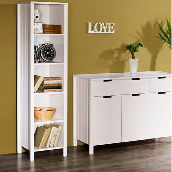 Bibliothèque en bois blanc 4 étagères TOM