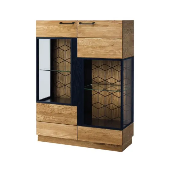 Vaisselier en bois naturel et métal noir DIAMOND