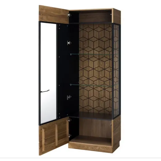 Vitrine industrielle bois et métal chêne naturel 1 porte DIAMOND