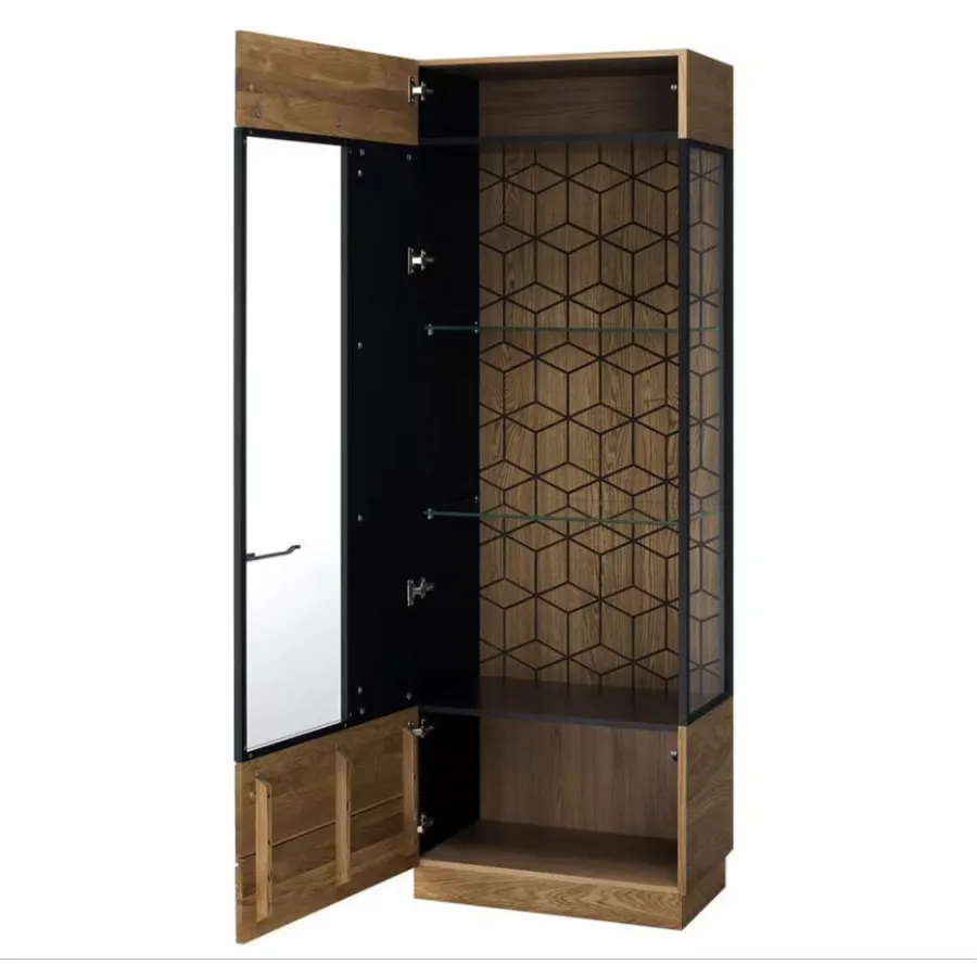 Vitrine industrielle bois et métal chêne naturel 1 porte DIAMOND