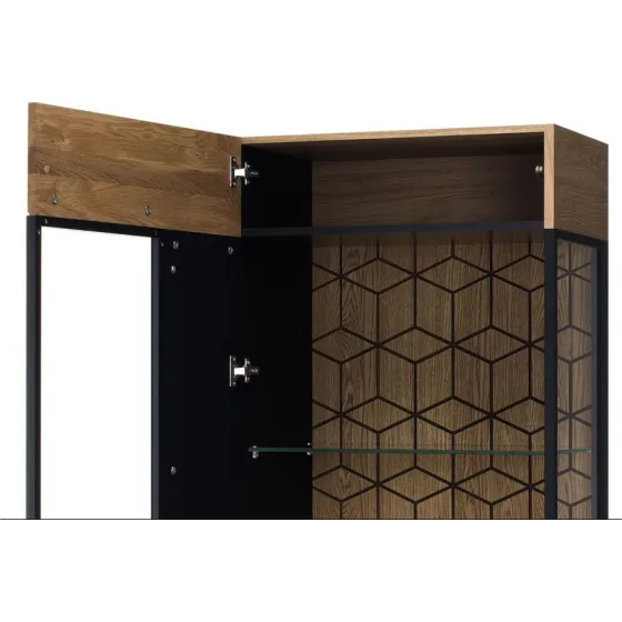 Vitrine industrielle bois et métal chêne naturel 1 porte DIAMOND