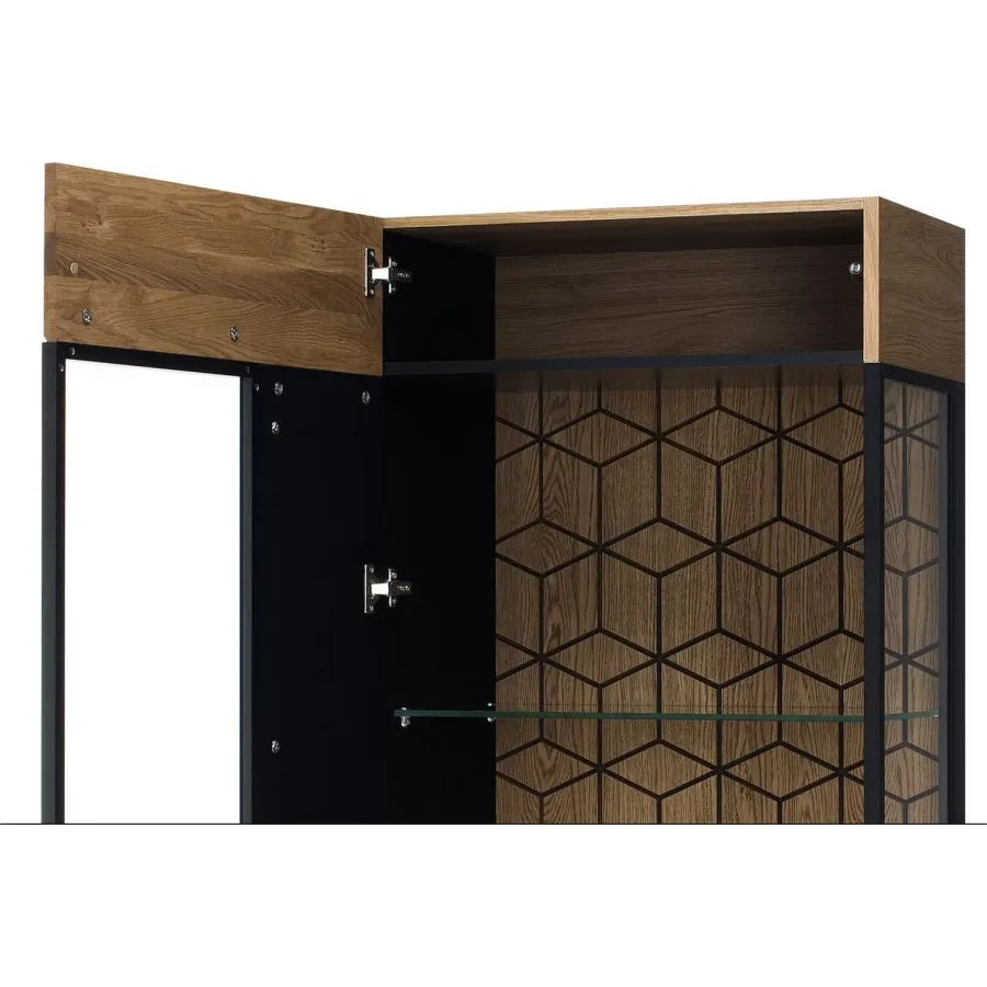 Vitrine industrielle bois et métal chêne naturel 1 porte DIAMOND