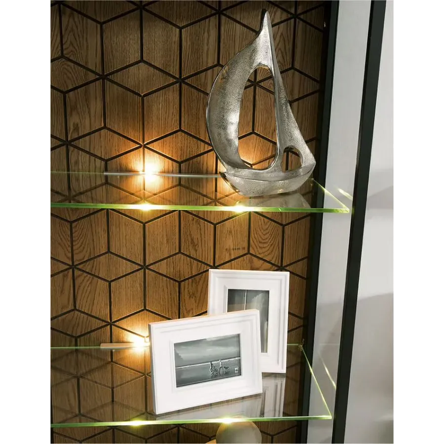 Vitrine industrielle bois et métal chêne naturel 1 porte DIAMOND