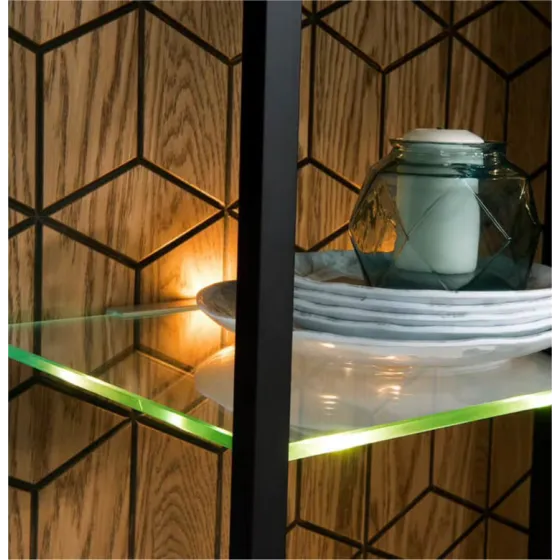 Vitrine industrielle bois et métal chêne naturel 1 porte DIAMOND