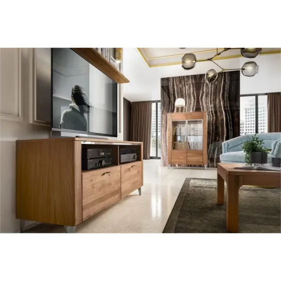 Meuble TV métal bois chêne massif naturel contemporain HAVANA