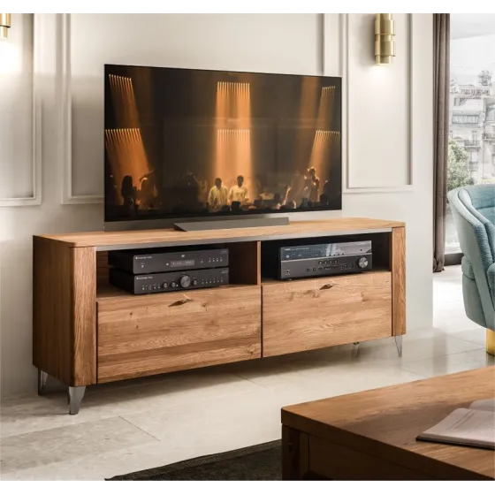 Meuble TV métal bois chêne massif naturel contemporain HAVANA