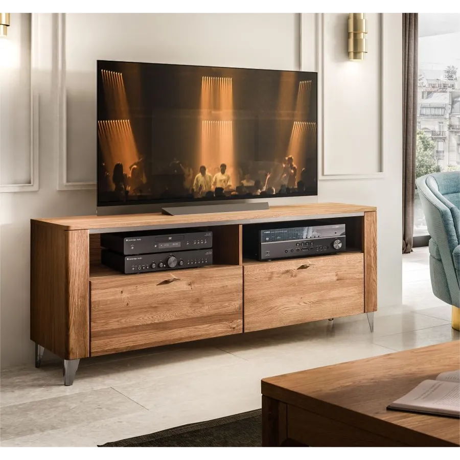 Meuble TV métal bois chêne massif naturel contemporain HAVANA