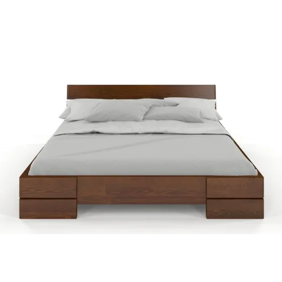 Lit en pin massif finition noyer 160x200 collection INDIGO