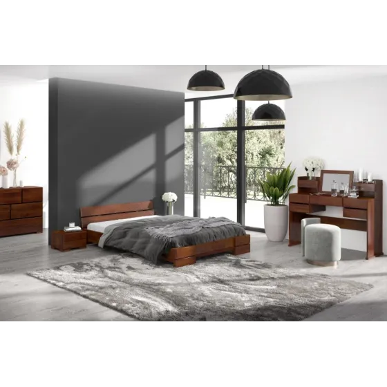 Lit en pin massif finition noyer pour chambre collection INDIGO