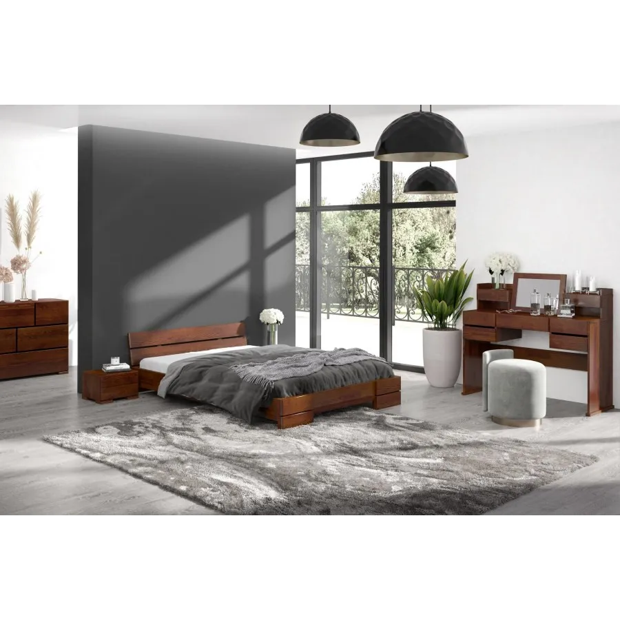 Lit en pin massif finition noyer pour chambre collection INDIGO