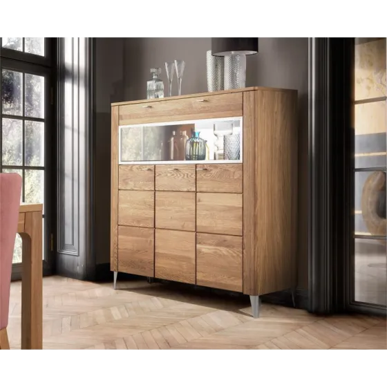 Buffet vaisselier en chêne naturel avec porte vitrée HAVANA