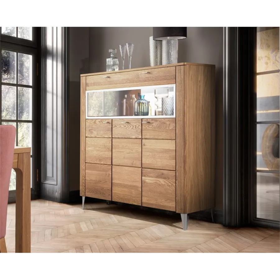 Buffet vaisselier en chêne naturel avec porte vitrée HAVANA