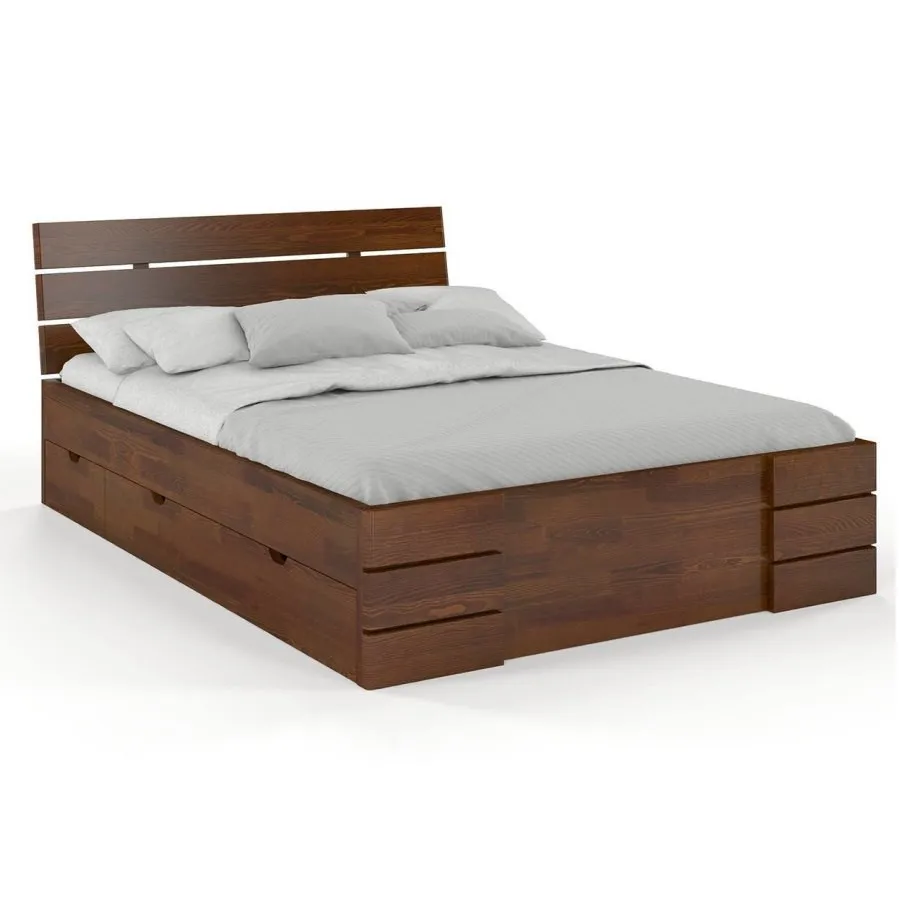 Lit avec rangement en bois massif 140x190 collection INDIGO