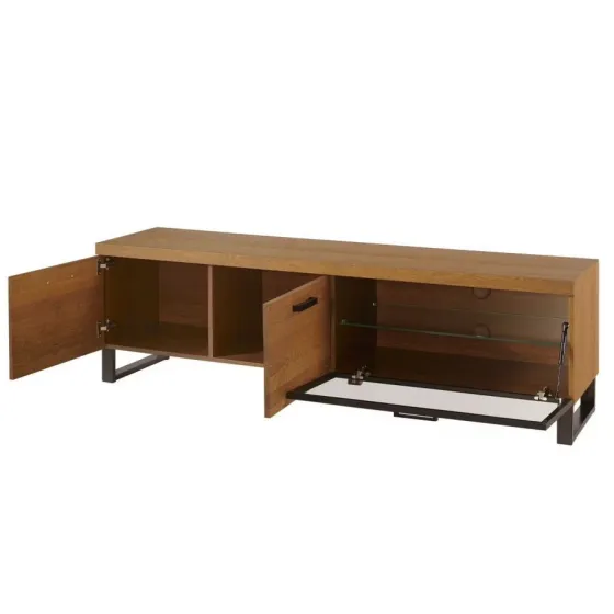 Meuble TV en bois massif et métal 3 portes collection FLOW