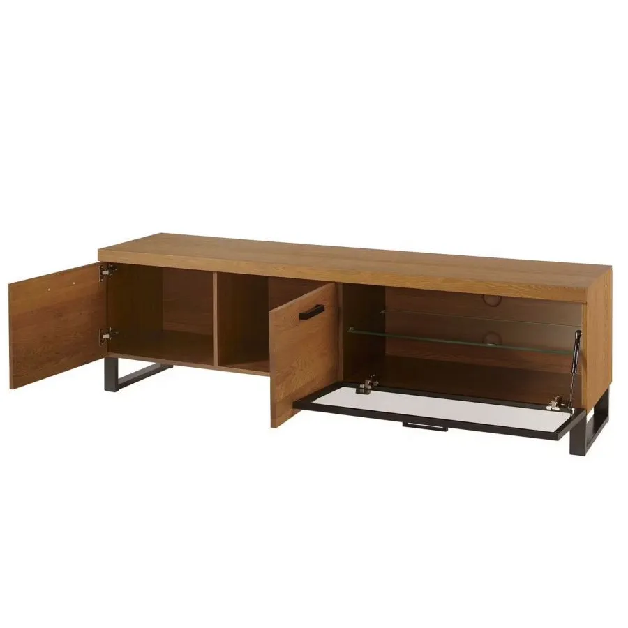 Meuble TV en bois massif et métal 3 portes collection FLOW